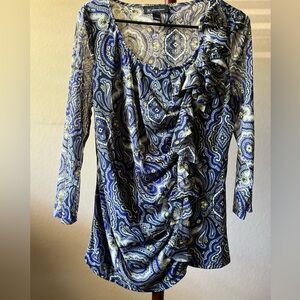 INC International Concepts Blue and Yellow Paisley Ruffle Blouse